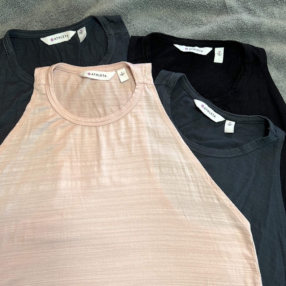 EUC ATHLETA sleeveless tanks in charcoal/black/ pink size M and S